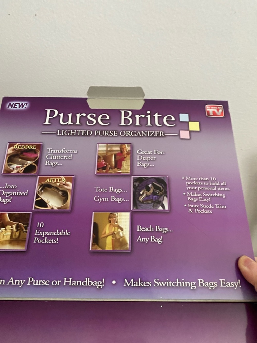 As Seen On TV Purse Brite Lighted Purse Organizer - Purple and Tan - Picture 3 of 8